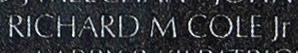 Engraved name on The Wall of Technical Sergeant Richard M. Cole Jr., U.S. Air Force